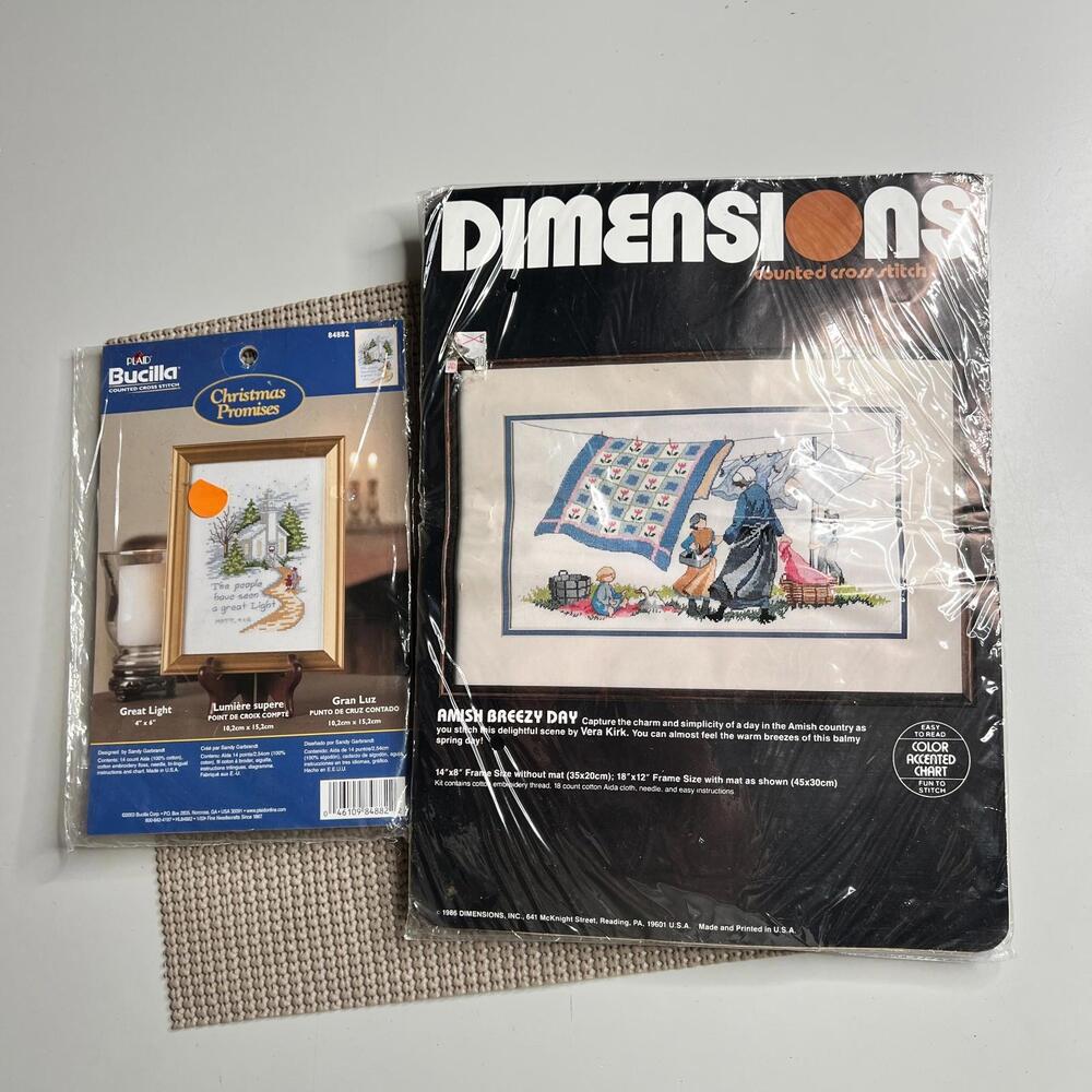 80s Counted Cross‎ Stitch Kits Lot Bucilla Great Light Dimensions Amish Breezy